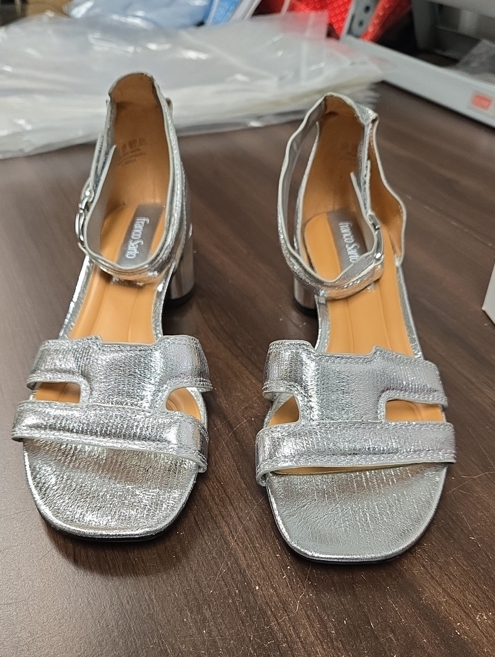 Franco Sarto Size 8W Silver Metallic Pump Sandals